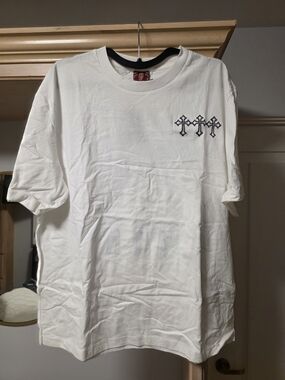 Men’s White Short-Sleeve Tee with Black Cross Chest Graphic
